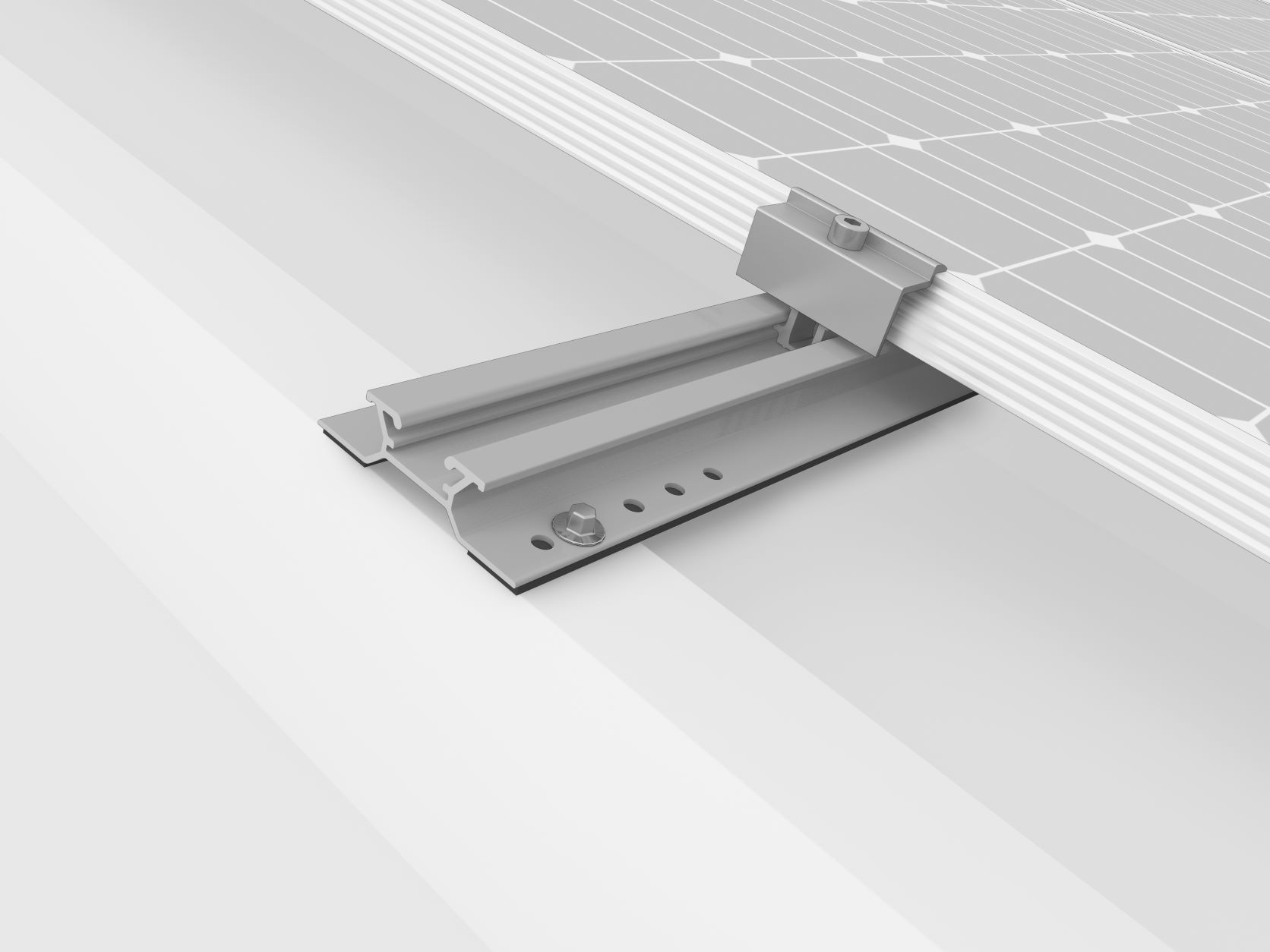 Die Abbildung das MiniRail System, eine Aufdachanlage für Trapezdächer der Firma K2 Systeme.
