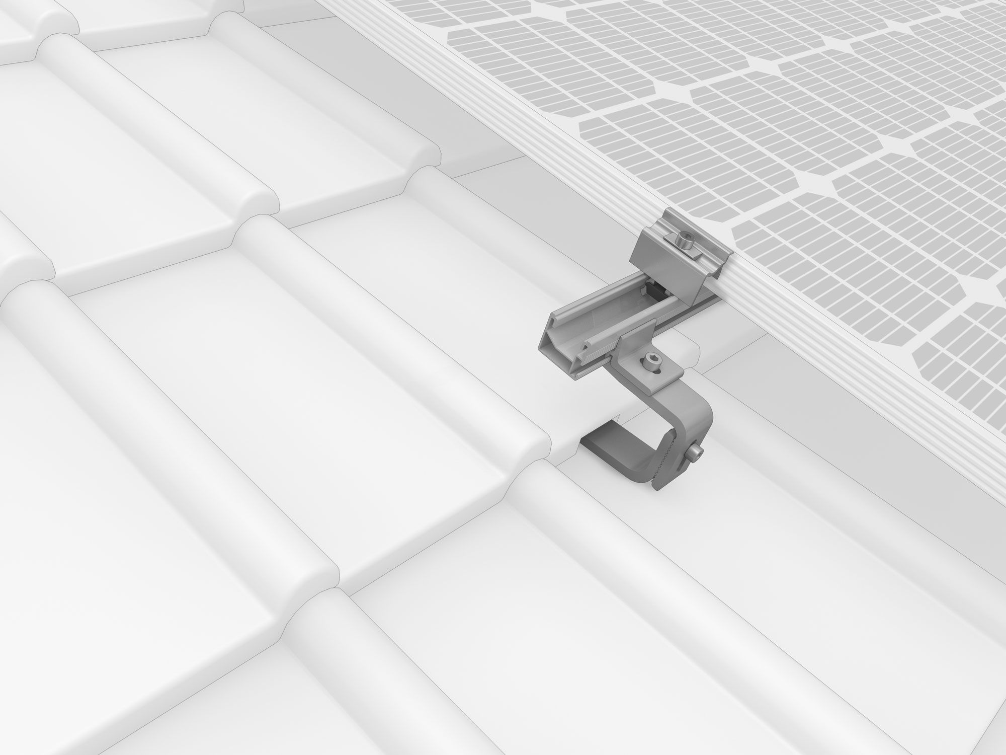 Die Abbildung das SingleRail System, eine Aufdachanlage für Ziegeldächer der Firma K2 Systeme.